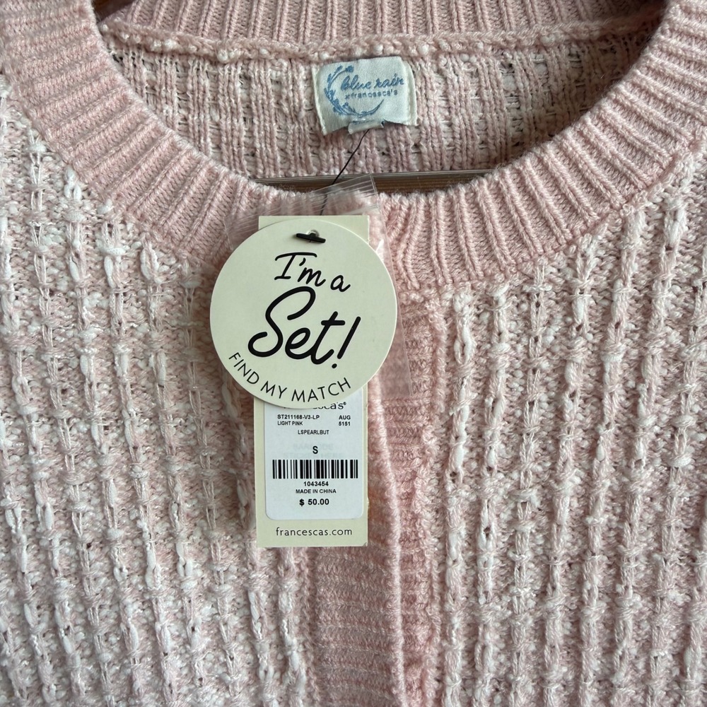 Francesca's Blue Rain Pearl Button Cropped Cardigan Sweater Pink NWT S - Picture 4 of 9